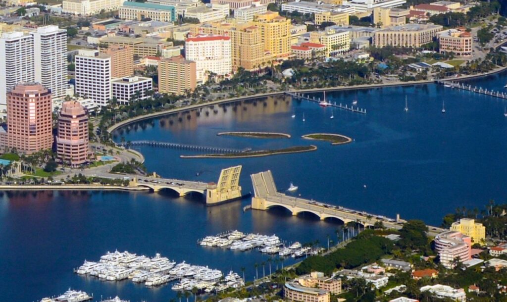 Aerial view of Royal Park Bridge in West Palm Beach